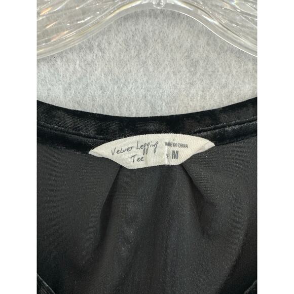 Spring + Mercer Velvet Legging Tee Medium Top V Neck Pocket Stretch Soft Black - Picture 3 of 6